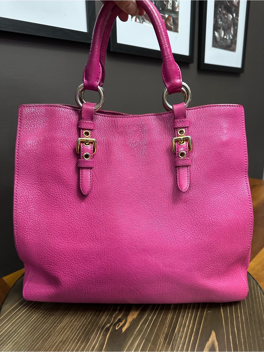 Miu Miu Pink Madras Leather Tote / Crossbody Bag - Picture 10 of 14
